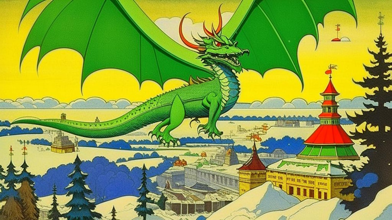 дракон летит над городом
